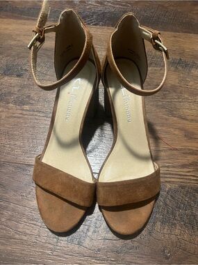CL by Laundry Brown Suede Ankle-Strap Block Heels
